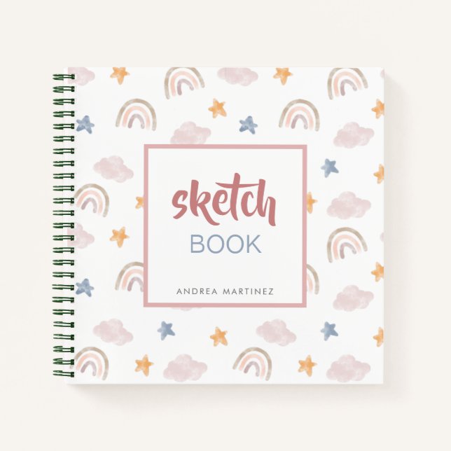 Cute and Whimsical Watercolor Rainbows Sketchbook Notebook (Front)