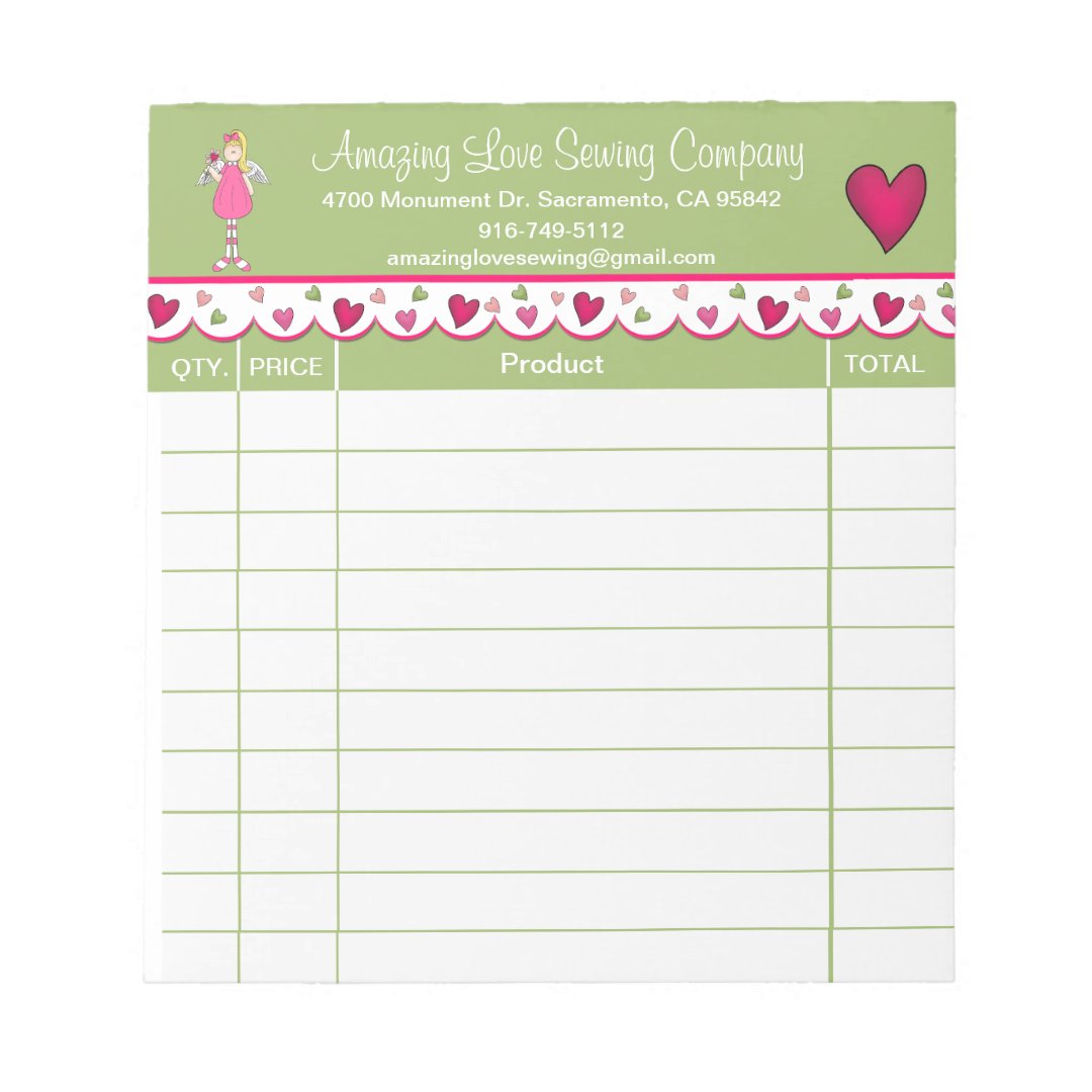 Cute Angel and Hearts sales receipt Notepad | Zazzle