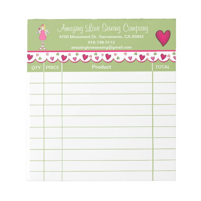 Cute Angel and Hearts sales receipt Notepad (Front)