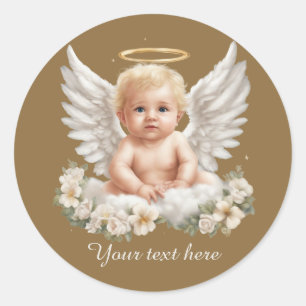 Cute Angel baby add text Classic Round Sticker