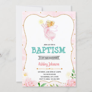 Cute angel baptism party invitation