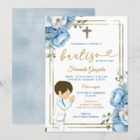 Cute Angel Boy Spanish Bautizo Dusty Blue Gold