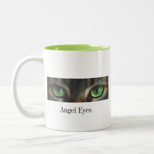 Cute angel cat eyes  calligraphy Two_Tone coffee mug