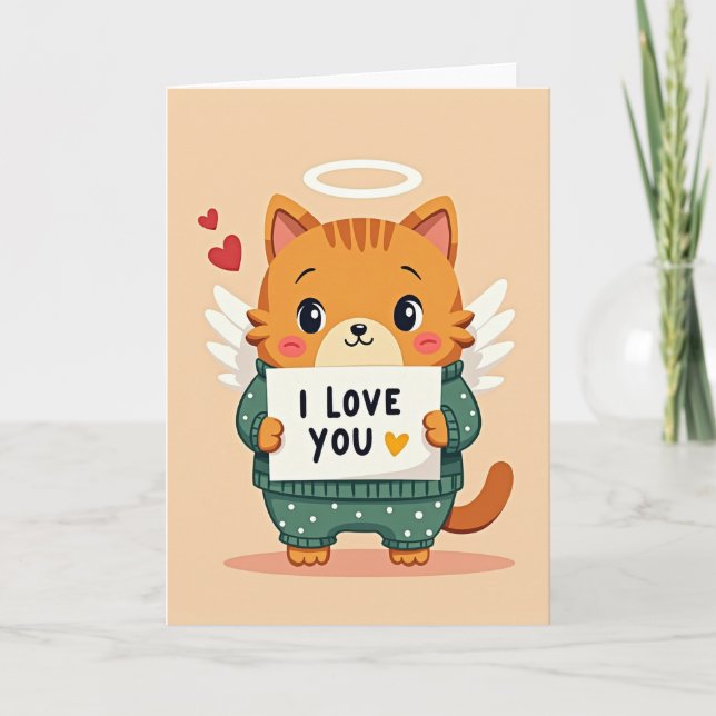 Cute Angel Cat Love You Card (Front)