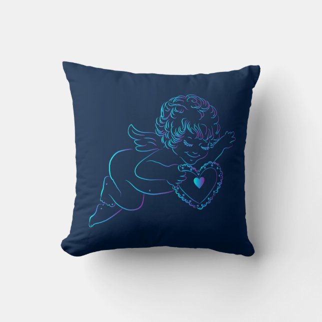 Cute Angel Cherub Holding a Lace Valentine Heart Throw Pillow (Front)