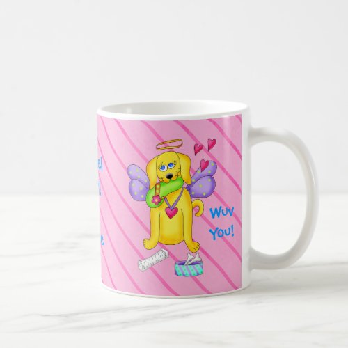 Cute Angel Dog Personalized Name Pink Coffee Mug