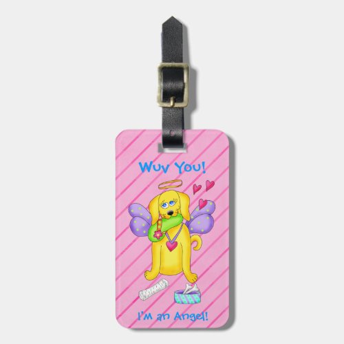 Cute Angel Dog Personalized Name Pink Luggage Tag