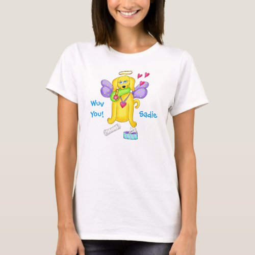 Cute Angel Dog Personalized Name Pink T_Shirt