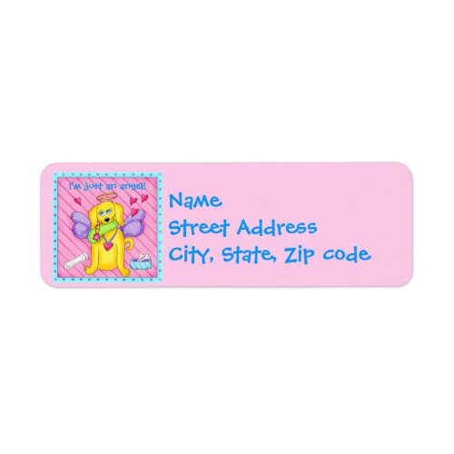 Cute Angel Dog with Wings on Pink Label