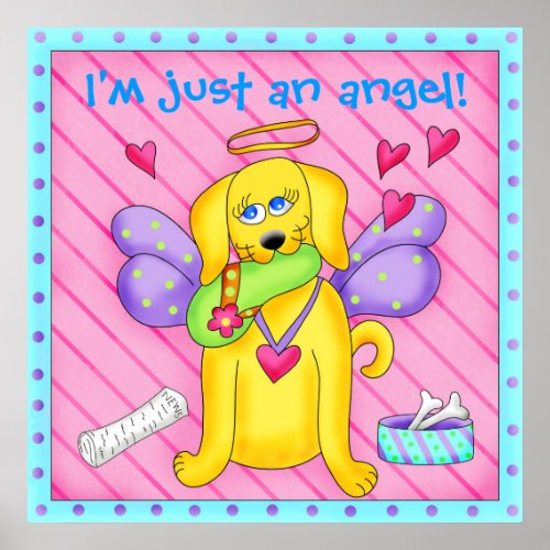 Cute Angel Dog with Wings on Pink Poster