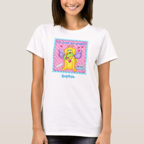Cute Angel Dog with Wings on Pink T_Shirt