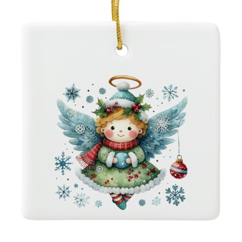 Cute Angel Folk Art Style Ceramic Ornament