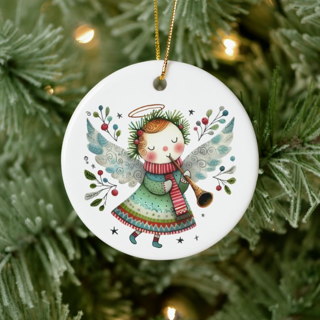 Cute Angel Folk Art Style Ceramic Ornament (Tree)