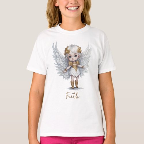 Cute angel girl in white and gold _ Faith T_Shirt