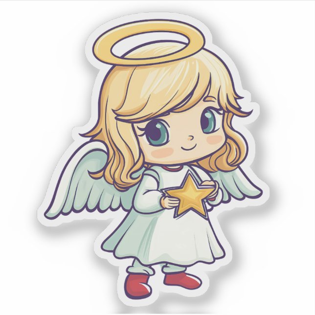 Cute Angel Holding a Star Sticker (Front)
