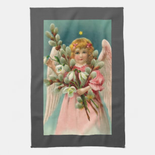 Cute Angel In Pink Dress Kitchen Towel