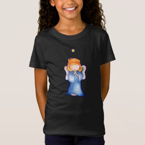 Cute angel of peace girl blue Christmas t_shirt