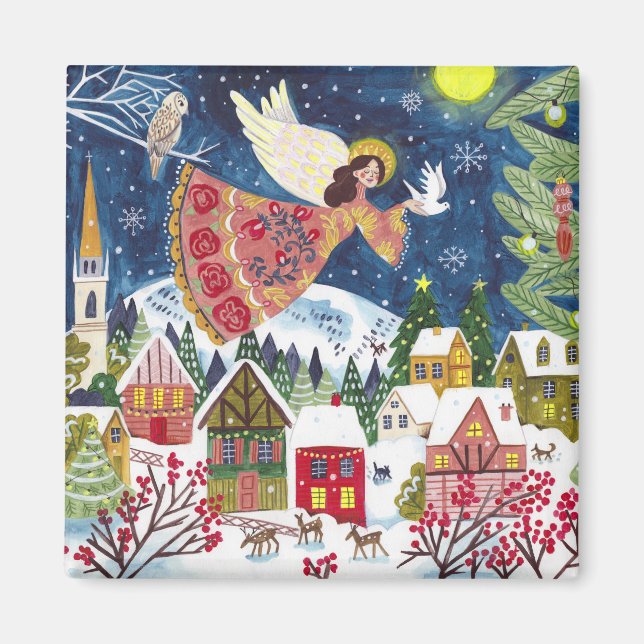 Cute Angel Peace on Earth Photo Christmas Magnet (Front)