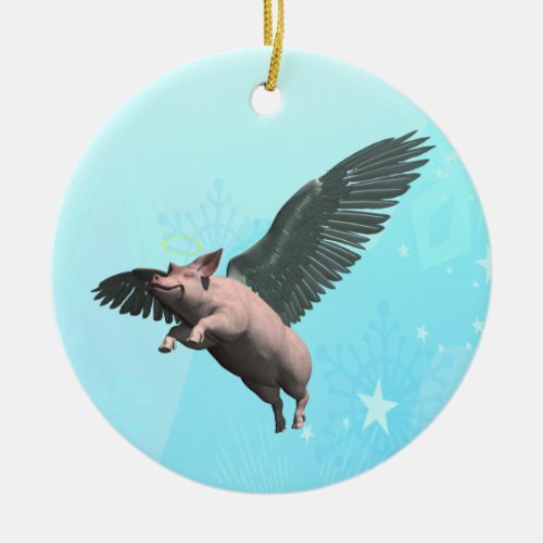Cute Angel Pig Flying in the Sky Ceramic Ornament