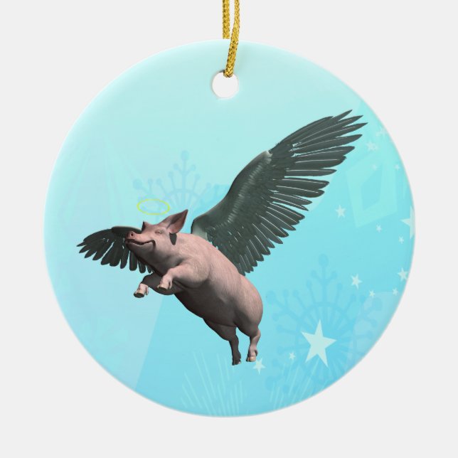 Cute Angel Pig Flying in the Sky Ceramic Ornament (Front)