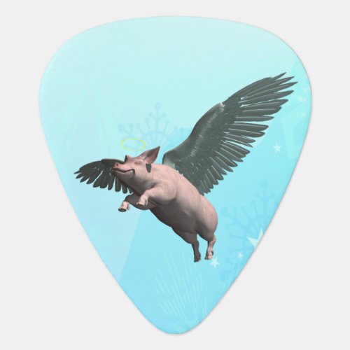 Cute Angel Pig Flying in the Sky Guitar Pick