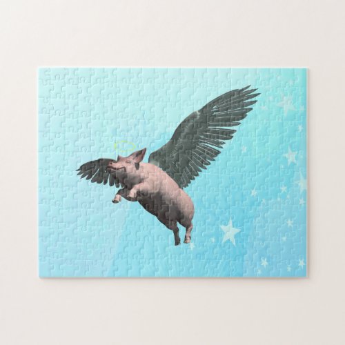 Cute Angel Pig Flying in the Sky Jigsaw Puzzle