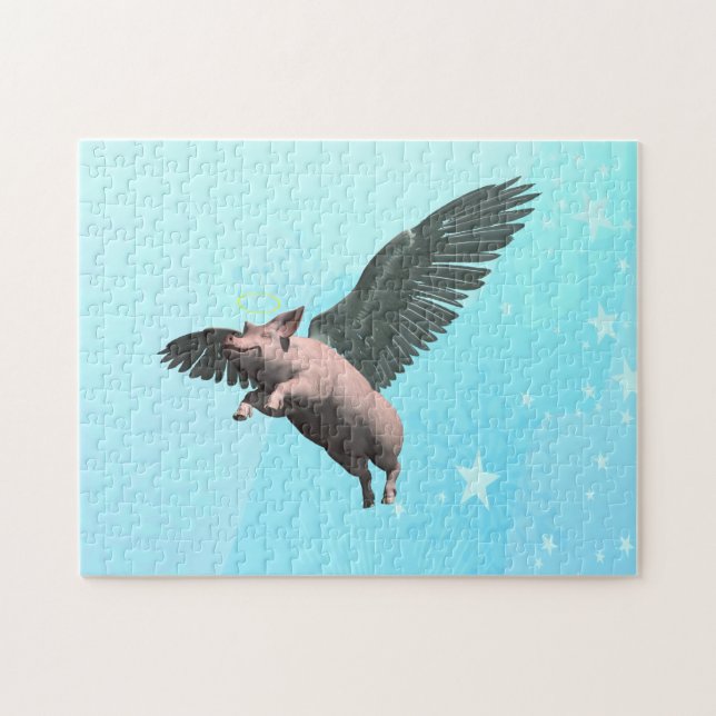 Cute Angel Pig Flying in the Sky Jigsaw Puzzle (Horizontal)