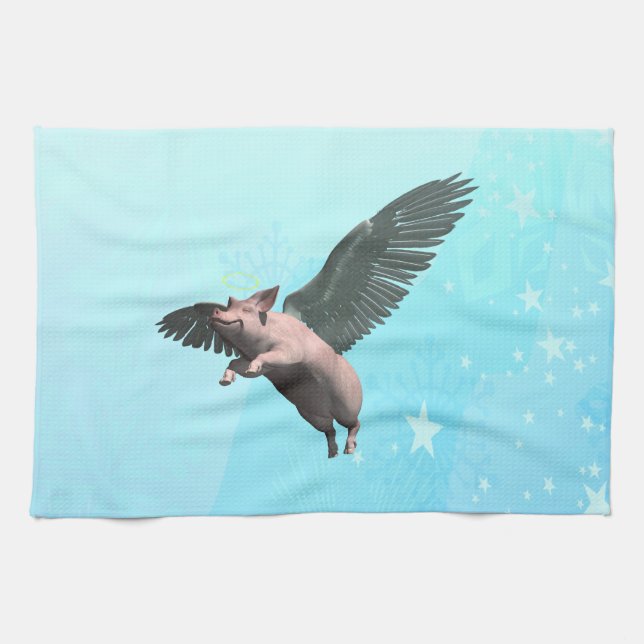 Cute Angel Pig Flying in the Sky Kitchen Towel (Horizontal)