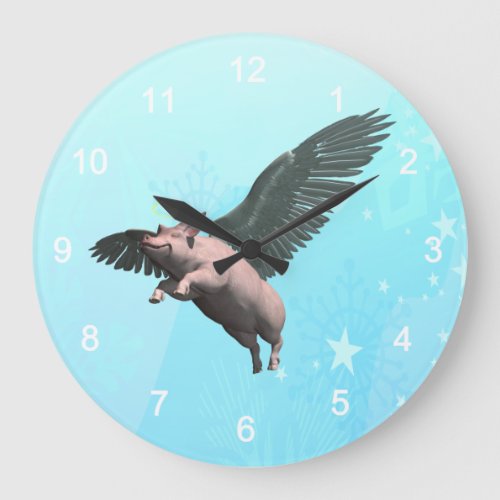Cute Angel Pig Flying in the Sky Large Clock
