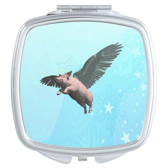 Cute Angel Pig Flying in the Sky Makeup Mirror (Front)