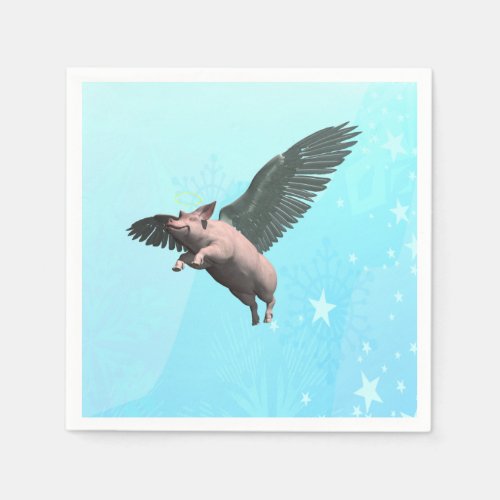 Cute Angel Pig Flying in the Sky Paper Napkins