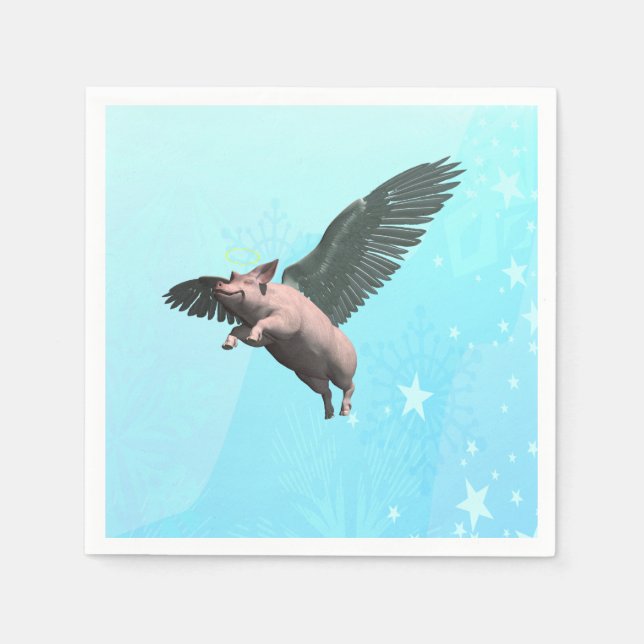 Cute Angel Pig Flying in the Sky Paper Napkins (Front)