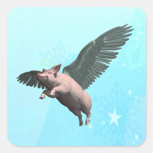 Cute Angel Pig Flying in the Sky Square Sticker
