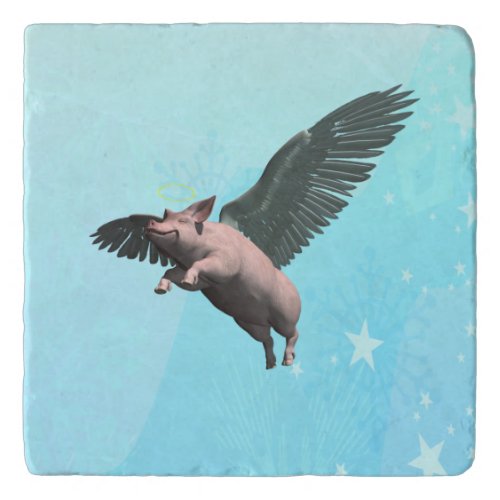 Cute Angel Pig Flying in the Sky Trivet