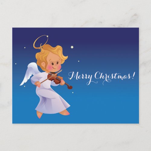 Cute angel playing violin holiday postcard