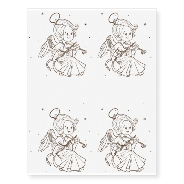 Cute angel playing violin temporary tattoos (Front)