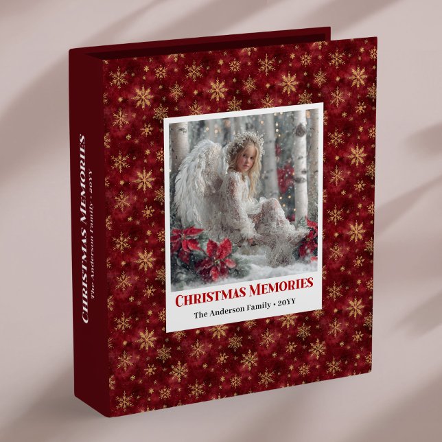 Cute Angel Red Gold Personalized Christmas Memory  3 Ring Binder (Cute Angel Red Gold Personalized Christmas Memory Album

)