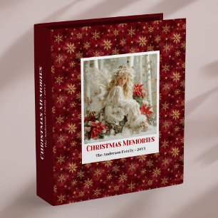 Cute Angel Scene Red Gold Personalized Christmas 3 Ring Binder