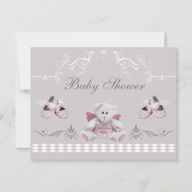 Cute Angel Teddy & Ballet Shoes Baby Shower Invitation (Front)