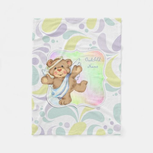 Cute Angel Teddybear Godchild Gifts Personalized Fleece Blanket