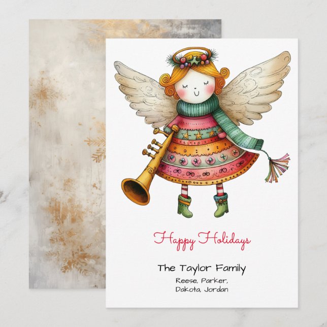 Cute Angel Whimsical Illustration Happy  Holiday Card (Front/Back)