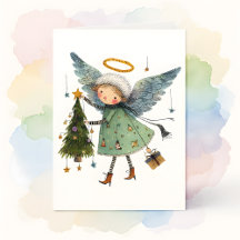 Cute Angel with a Christmas Tree