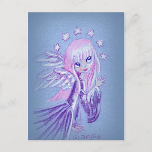 Cute Angel With Pink Hair Postcard (Front)