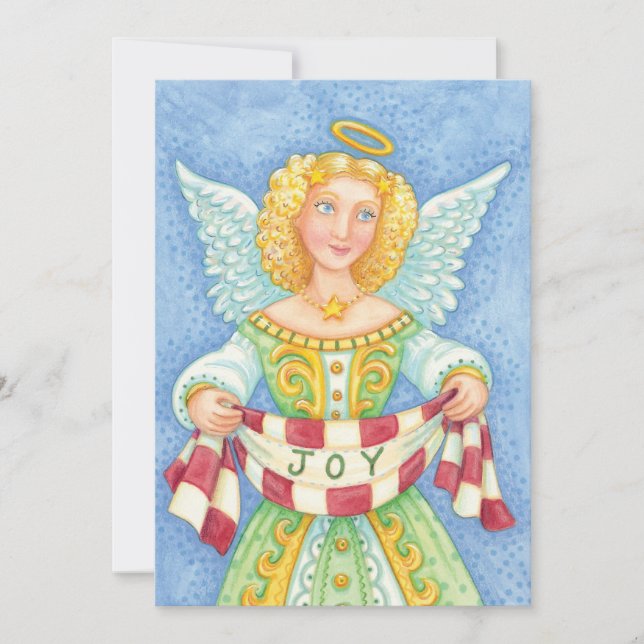 Cute Angelic Christmas Angel with Joy Invitation (Front)