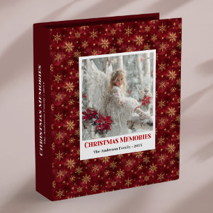 Cute Angelic Scene Red Gold Christmas Memory Album 3 Ring Binder