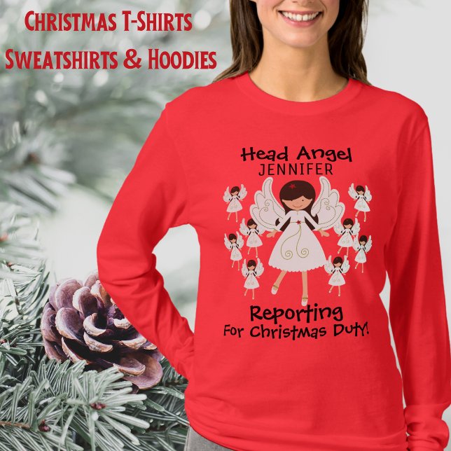 Cute Angels Christmas With Name Ladies T-Shirt (Cute Angels, Christmas, With Name, Ladies T-Shirt)