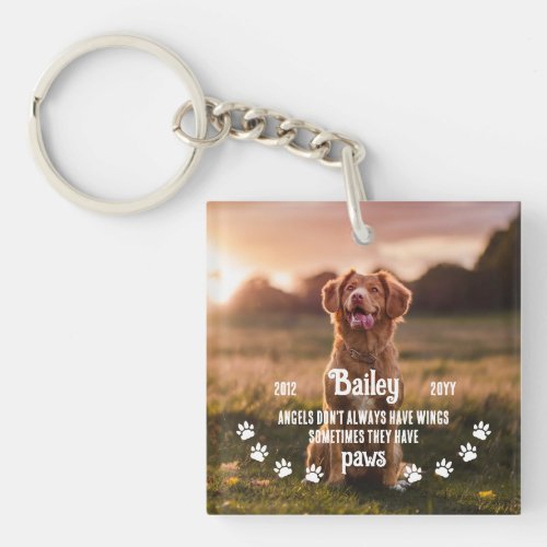 Cute Angels Have Paws Pet Photo Memorial Keychain