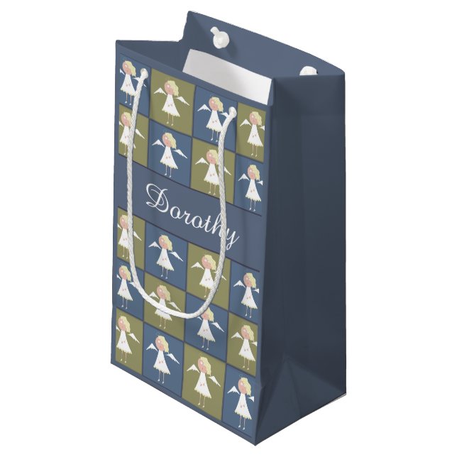 Cute Angels Personalized Name Gift Wrapping Small Gift Bag (Front Angled)