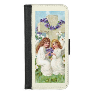 Cute Angels With Cross And Flowers iPhone 8/7 Wallet Case