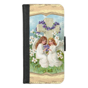 Cute Angels With Cross And Flowers iPhone 8/7 Wallet Case